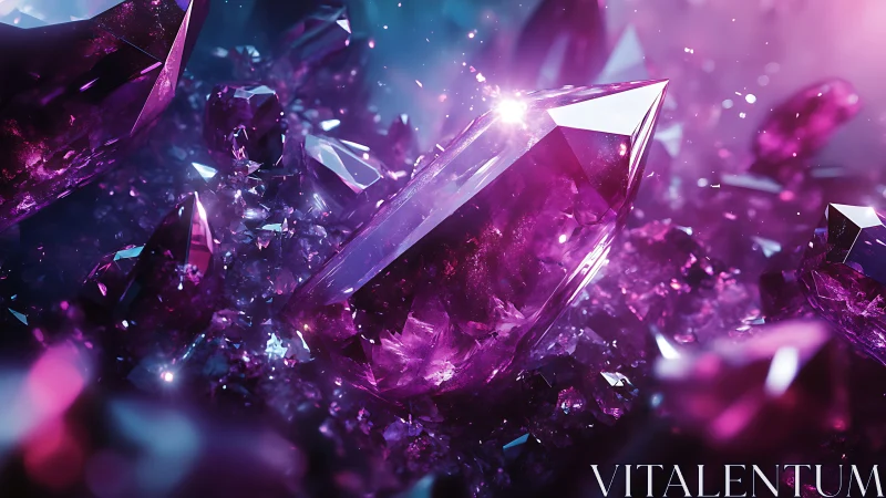 Radiant amethyst crystal cluster under neon bloom lighting.