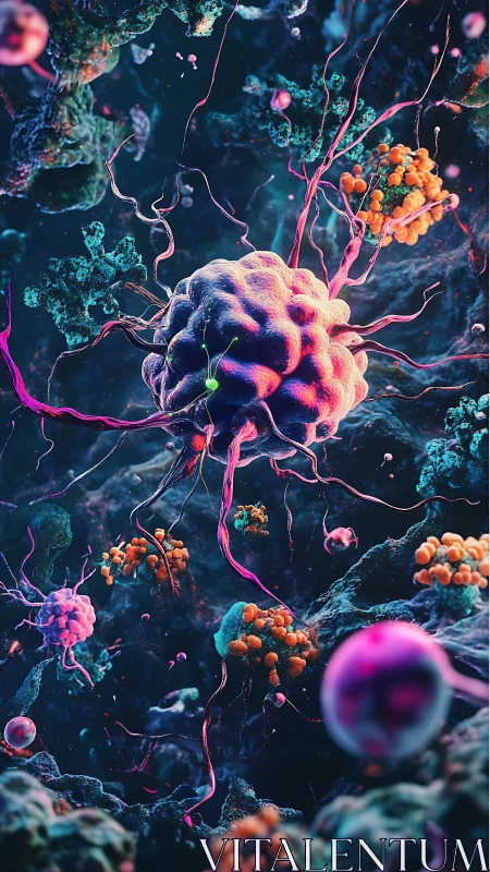 Bioluminescent neural cluster in cosmic microscopic void.