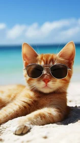 Cool Cat Catching Rays: Beach Day with Sunglasses.