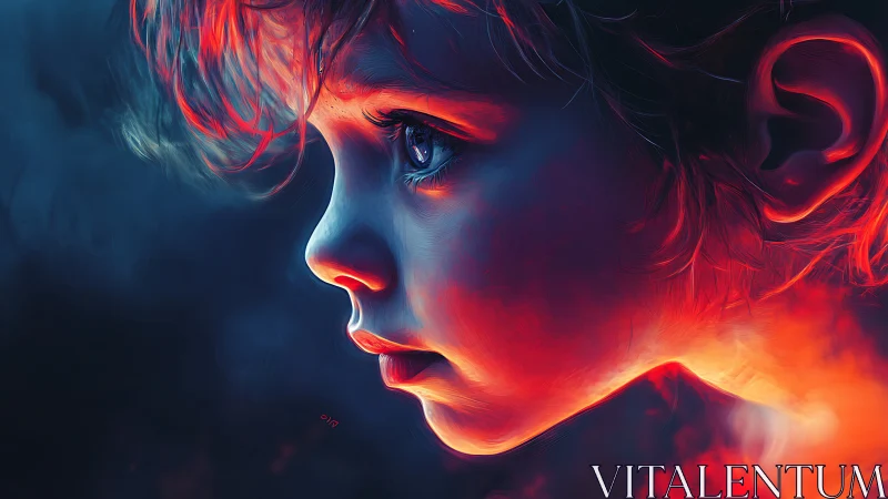 Neon-Lit Profile: Digital Portrait With Luminescent Red Glow.