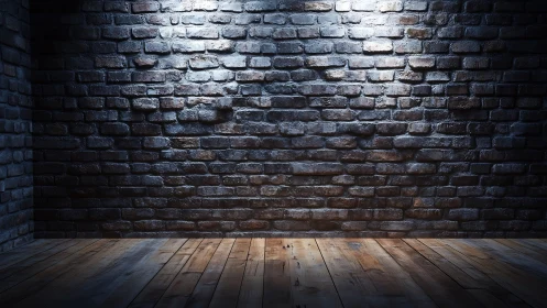 Textured brick backdrop with directional overhead accent light.