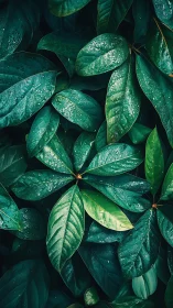 Macro study of rain‑damp foliage reveals structured leaf layering
