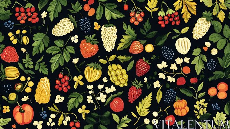 Botanical berry matrix with high-contrast illustrative detailing.