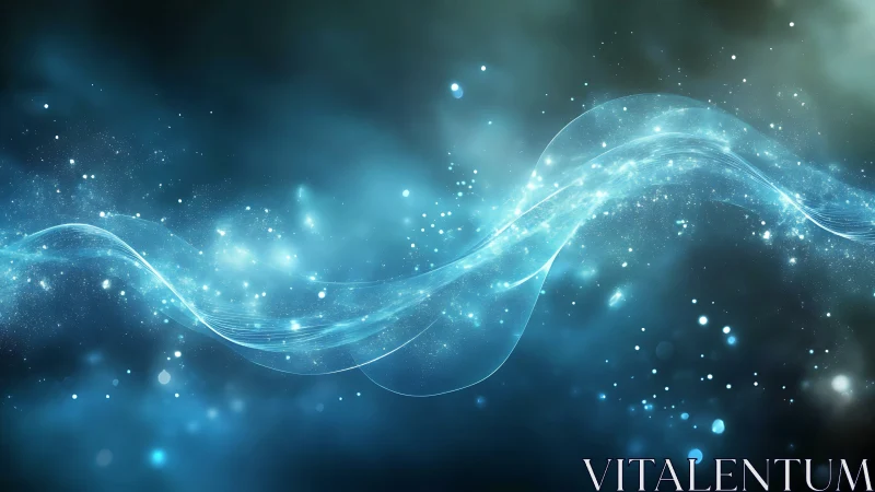 Shimmering blue light wave drifts gently through starry space