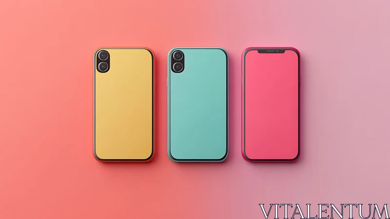 Tri-color bezel smartphones on soft duotone gradient backdrop