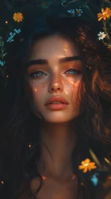 Freckled forest muse in golden-hour cinematic lighting.