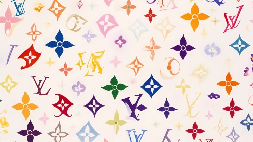 Color-splashed luxury monogram confetti drifting on cream.