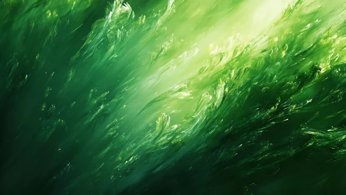 Lush Green Abstract Brushstrokes in Energetic Digital Painting.