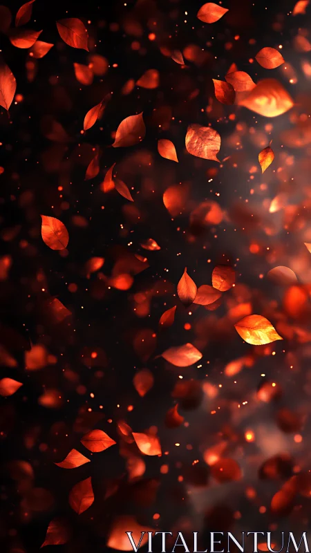 Luminous Autumn Leaves in Motion: Fiery Particle Dispersion.