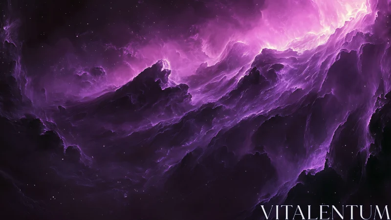 Violet nebular stormscape with sculpted cosmic cloud waves.