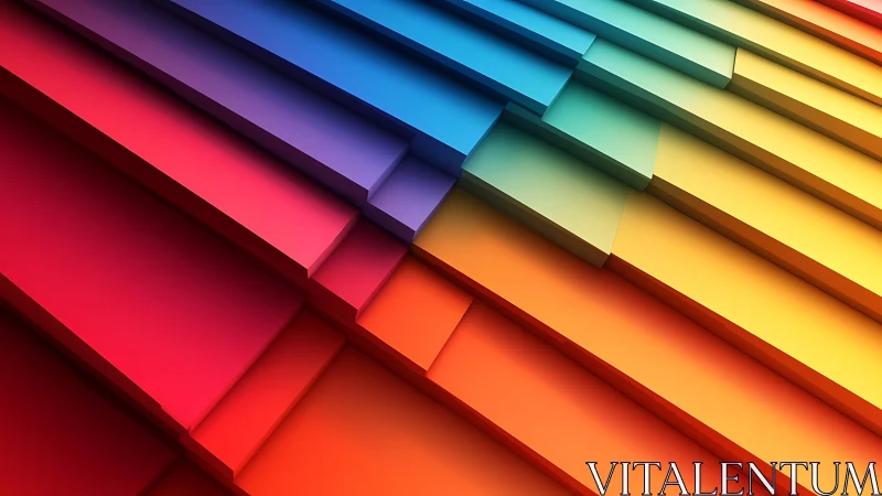 Layered diagonal panels in continuous rainbow color gradient.