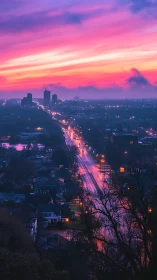 Neon dusk river of city lights under painted candy skies.