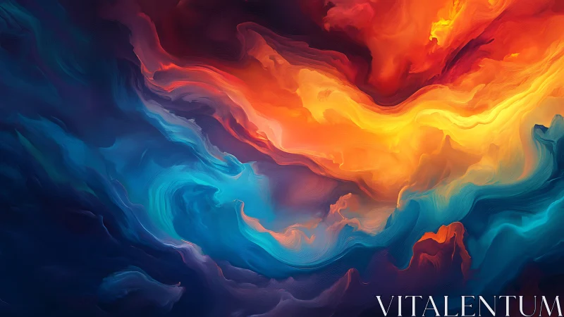 Abstract digital field shows layered warm and cool color flows