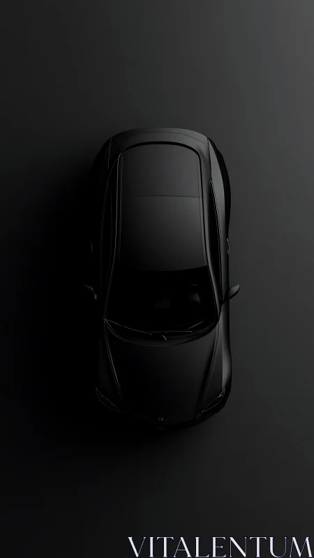 Black sedan top view on dark background in minimal light.
