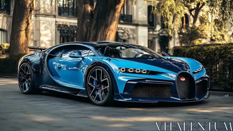 Midnight blue hypercar prowls the city boulevard in style