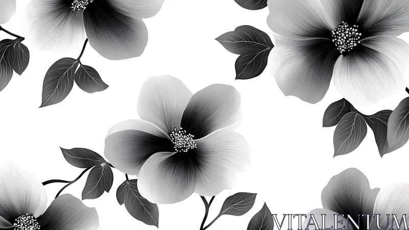 Elegant Black and White Flowers Dancing Gracefully
