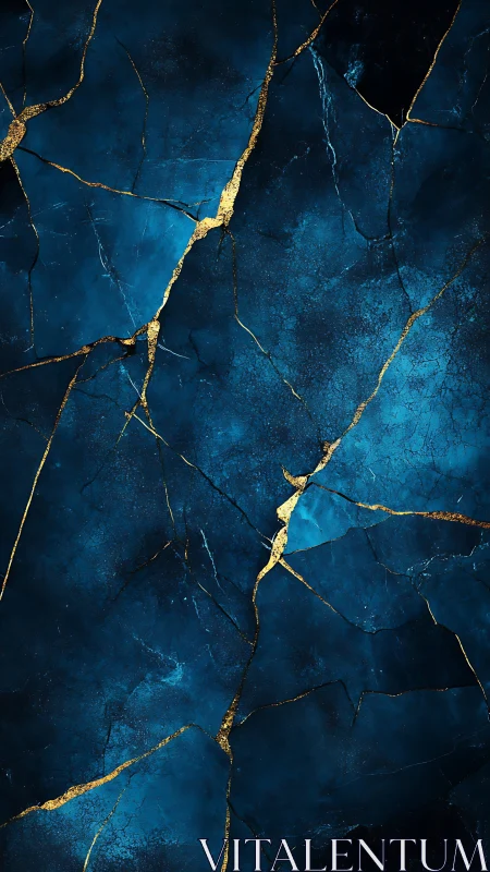 Midnight blue cracked marble with luminous gold veins.