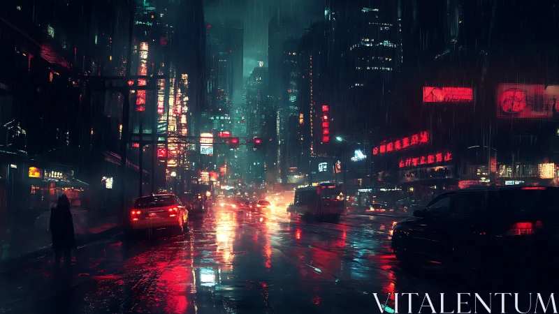 Neon rainstorms drape a cyberpunk city in electric dusk.