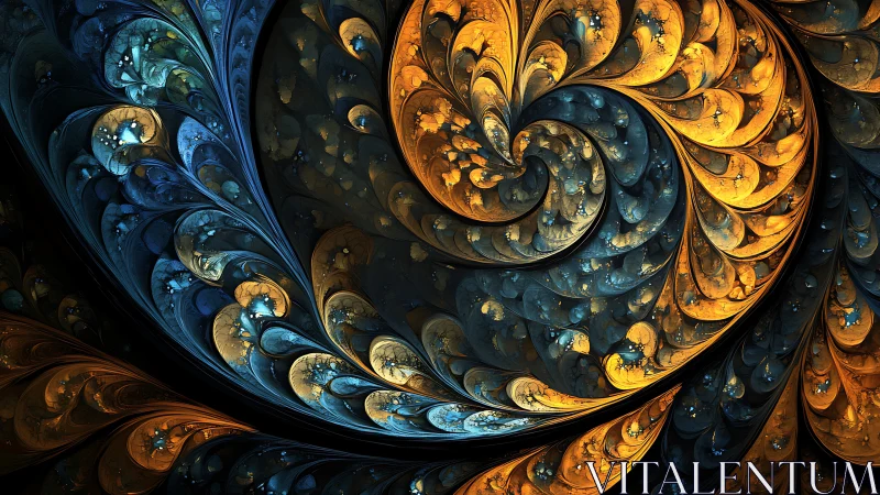 Golden and teal fractal swirls in a dreamy night spiral.