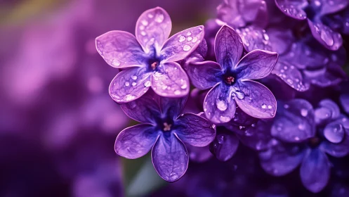 Jeweled Lilac Blooms Glistening with Morning Dew.