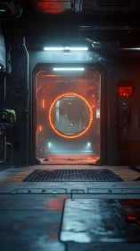 Sci fi corridor frames circular orange energy portal