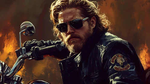 Fireline rider in black leather carving through embers.