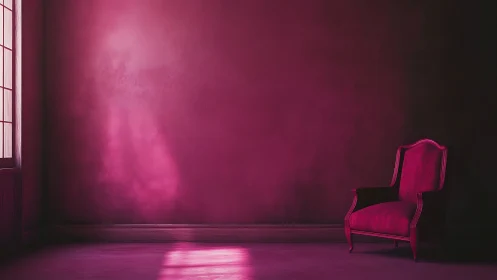 Solitary velvet throne listens quietly to the rosy light