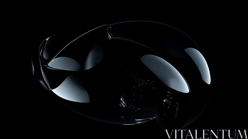 Abstract shiny black glass sculpture on dark background, digital art.