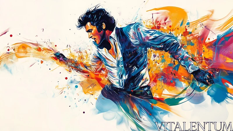 Dynamic singer bursts through vivid abstract color storm