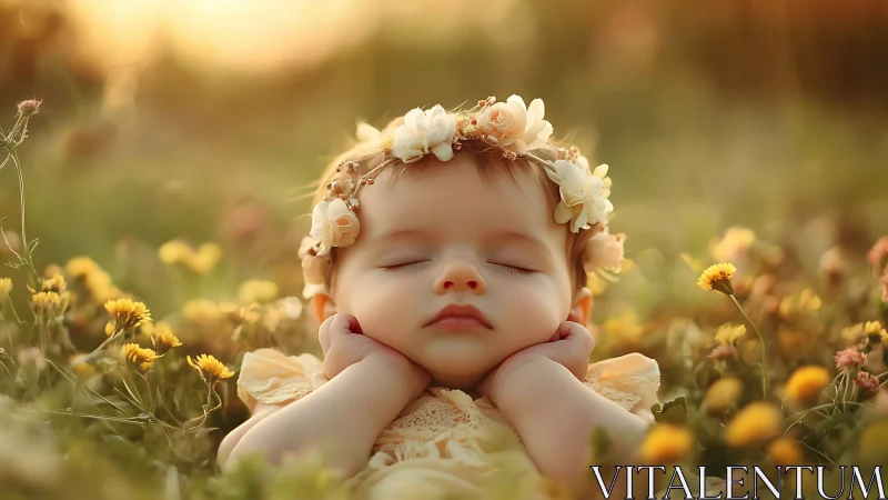 Sleeping Angel Child in Wildflower Meadow.