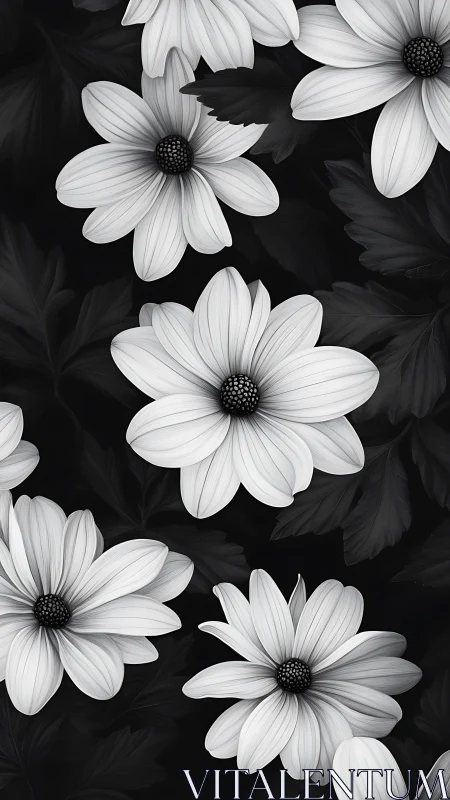 Monochromatic Daisies Against Black Background Arrangement
