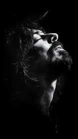 Side-lit male portrait in stark black and white profile.