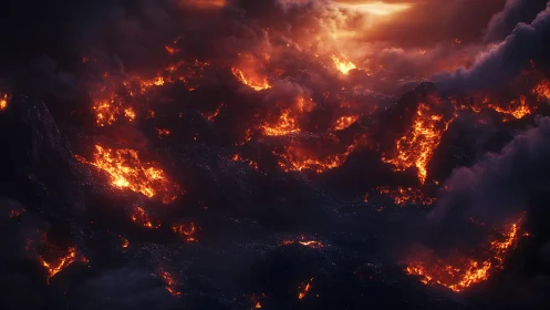 Cataclysmic Inferno: Apocalyptic Landscape Engulfed in Photorealistic Fire
