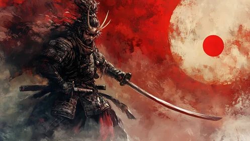 Storm-born samurai carves silence beneath a painted sun