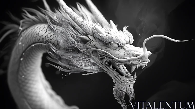 White 3D dragon head model curves against dark background