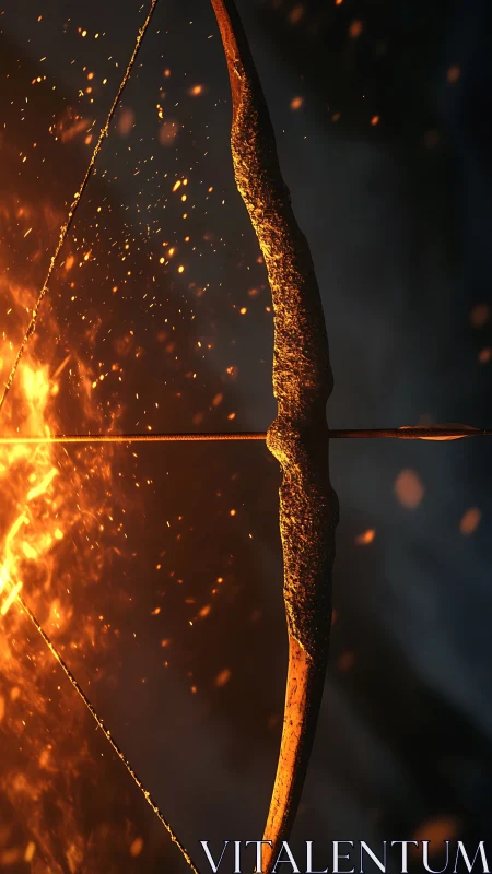 Ignited war bow with ember-lit string and arrow tensioned.