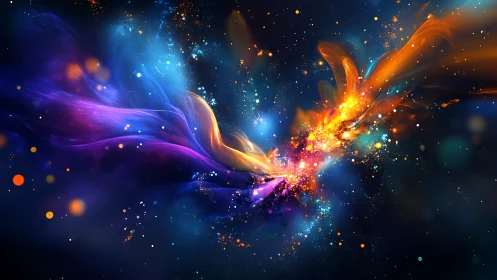 Digital nebula convergence with luminous particle streams.