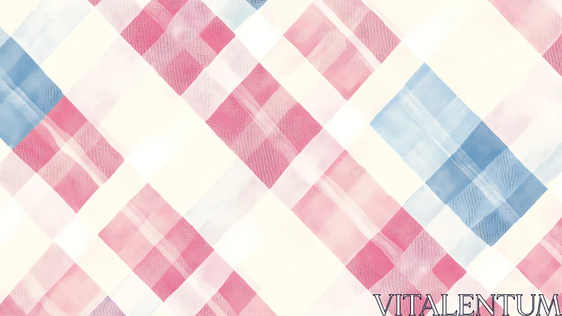 Soft Pastel Plaid Pattern in Pink and Blue Watercolor Style.
