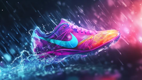 Chromatic running shoe in dynamic hydrodynamic motion field.