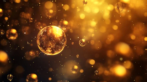 Goldfire bubbles drift through midnight glitterstorm.