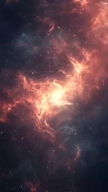 Fiery cosmic nebula glows amid deep blue interstellar void