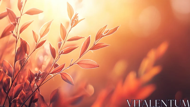 Autumn Leaves with Soft Sunlight in Dreamy Bokeh Style.