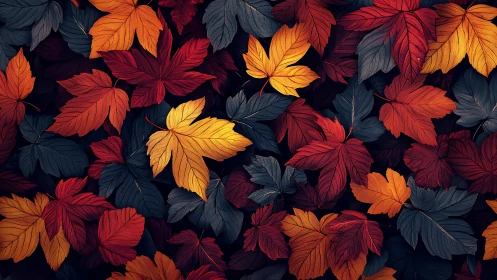 Crimson and gold leaves quietly choreograph an autumn storm