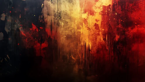 Abstract fiery grunge background with dripping textures and bold colors.