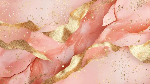 Pink and Gold Abstract Marble Texture with Glitter Accents.