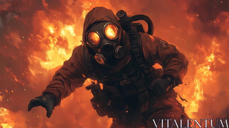 Hazmat Figure in Inferno: Dystopian Digital Rendering.