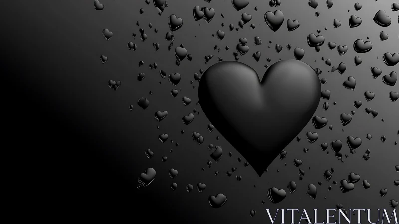 Black Heart Shape with Scattered Smaller Hearts on Dark Background