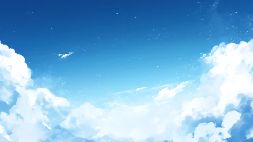 Sunlit summer clouds drift across a vast blue sky