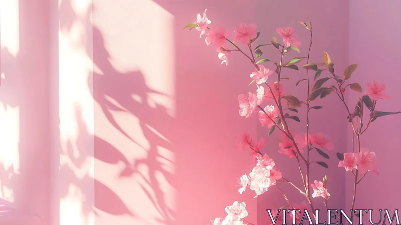 Pink carnations with sunlight shadows on vibrant backdrop.