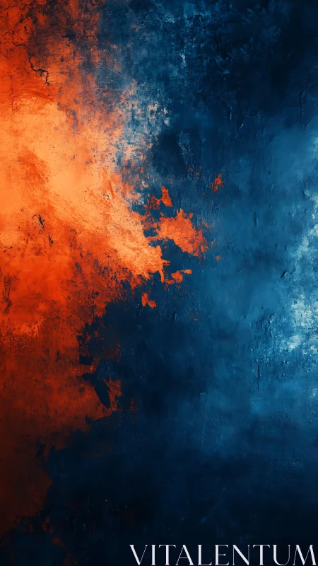 Crimson and cobalt collide across textured abstract field.